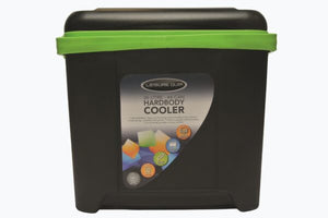 Leisure Quip 26L Cooler Box – Black Outer & Lid with Green Handle & Inner