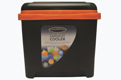 Leisure Quip 26L Cooler Box – Black Outer & Lid with Orange Handle & Inner