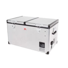 Load image into Gallery viewer, SnoMaster - 66L Low Profile Dual Compartment Stainless Steel Fridge/Freezer AC/DC